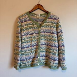 VTG Cardigan Womens L 100% Cotton Spring Pastel Button Cottagecore Whimsical